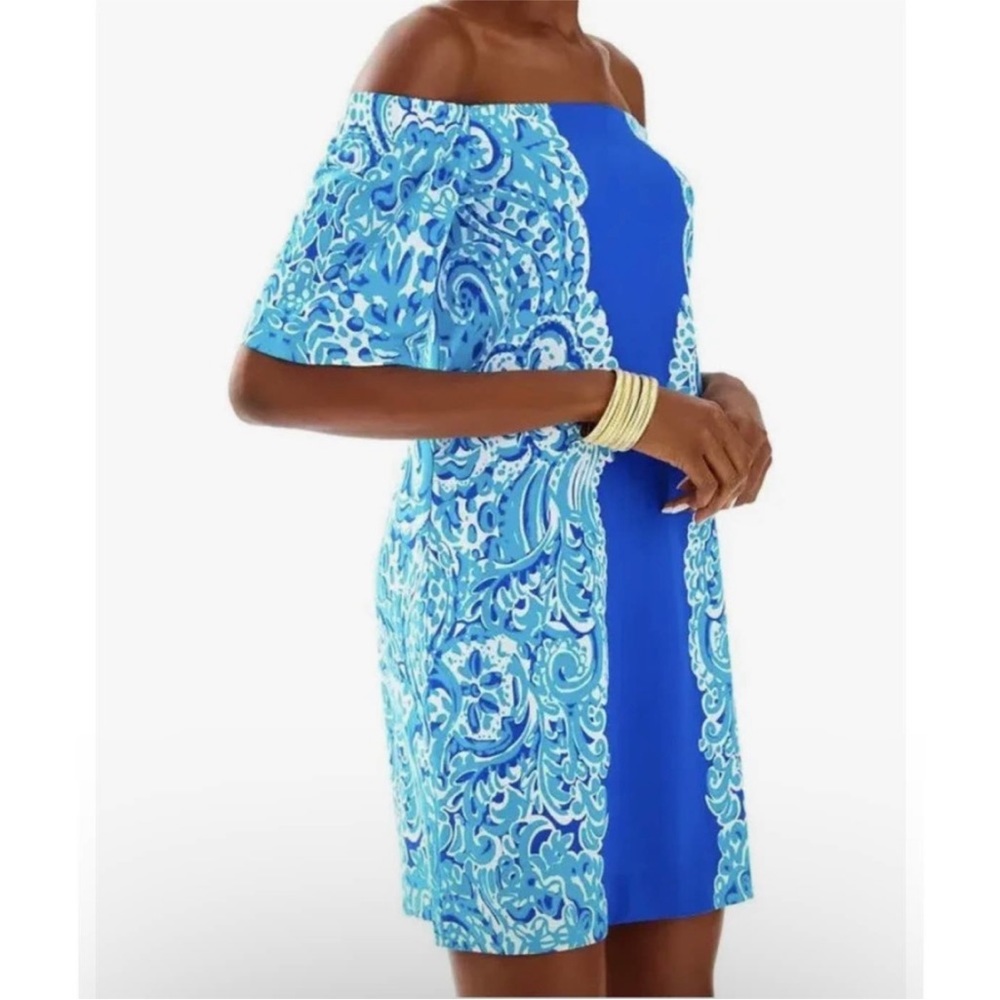 Lilly Pulitzer Tiana Dress Off the Shoulder Blue Mini Dress Size XS